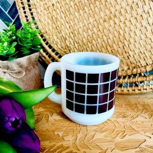 FireKing milk glass brown checkerboard mug